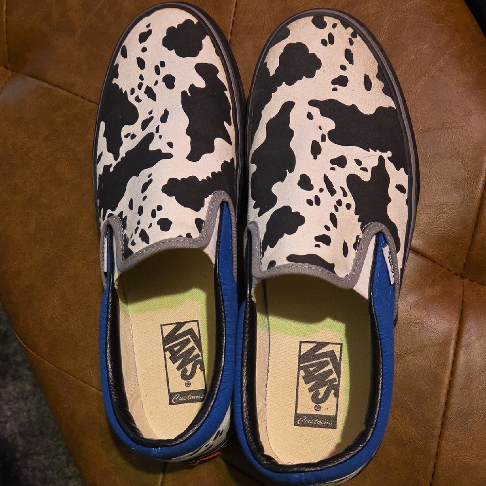 Vans Black and White Cow Pattern Slip-Ons